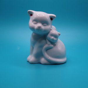 Vintage Cat and Kitten Figurine Porcelain Ceramic White Bud Vase